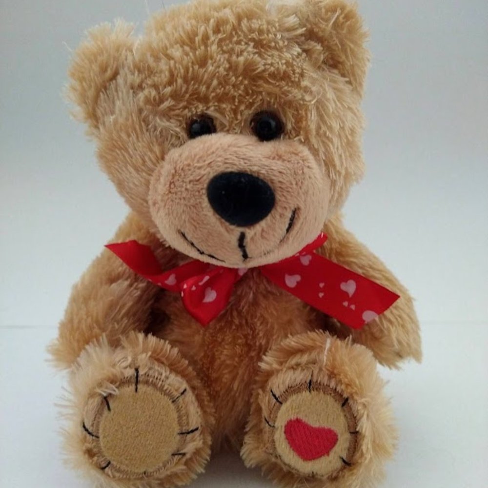 Dan Dee Valentine's Tan Bear 6" Plush With Heart Ribbon and Heart on Foot